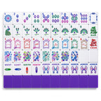 Pavora Peacock American mahjong tiles laid out, 160 tiles with purple backs