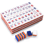 Astera mahjong tiles stacked, showing navy, red, orange and white layered backs