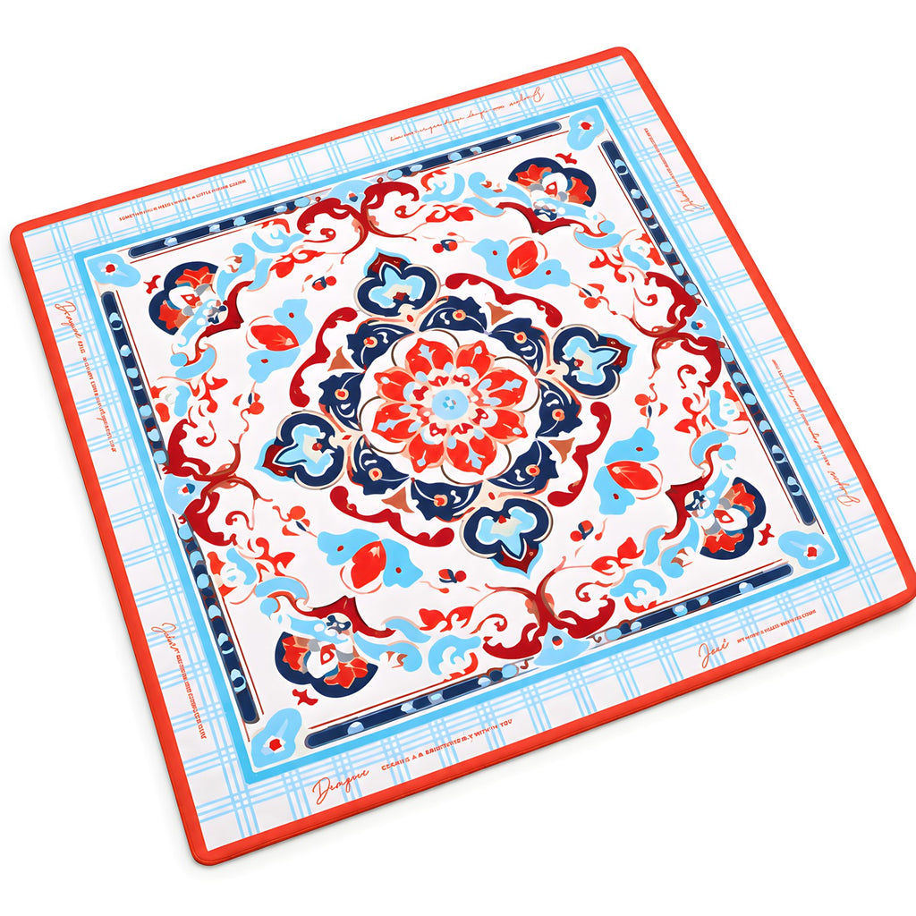 Coral and blue medallion mahjong table mat