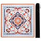Coral and blue medallion mahjong mat, 33 x 33 in