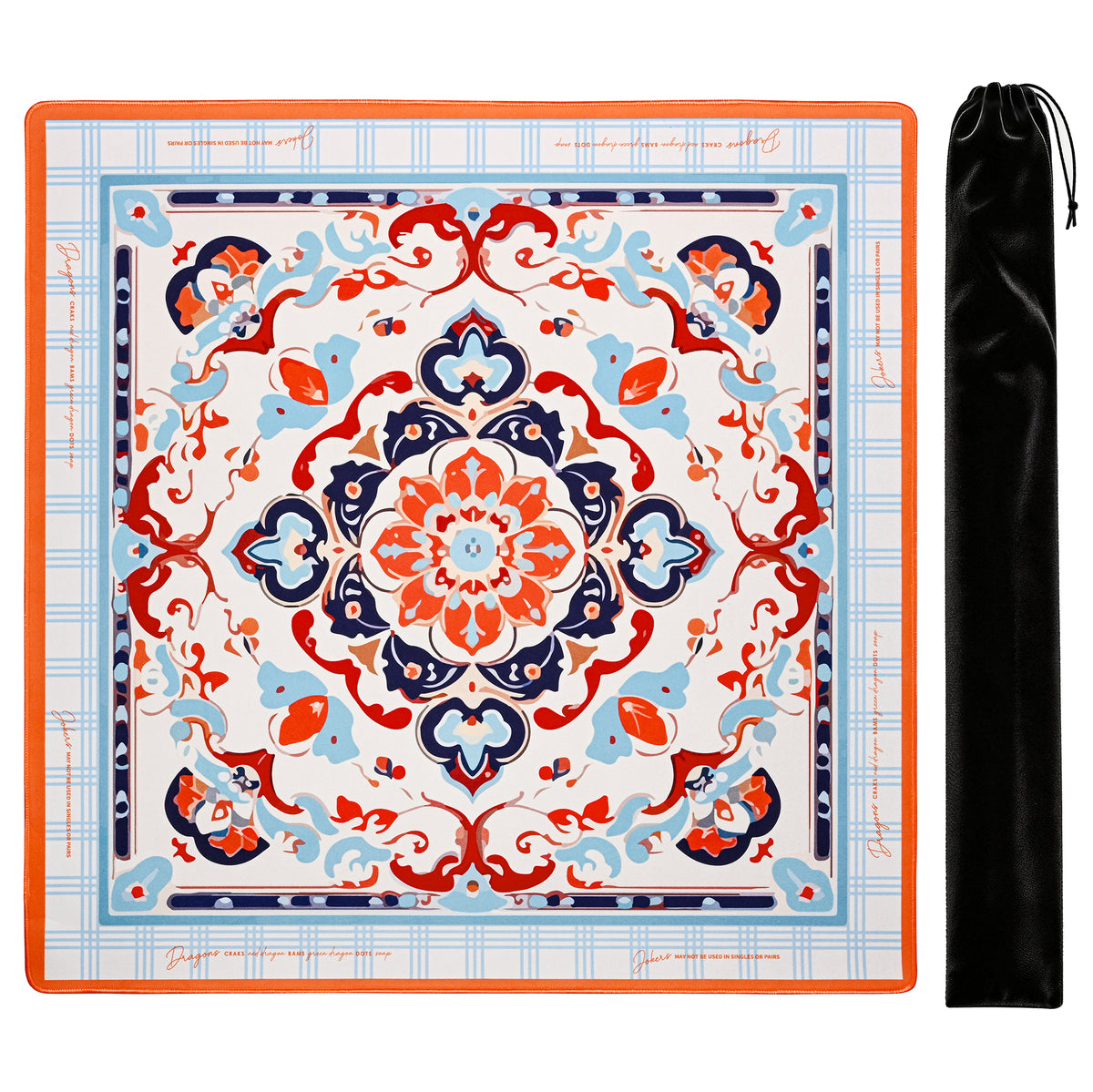 Coral and blue medallion mahjong mat, 33 x 33 in