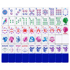Lunara Celestial American mahjong tiles laid out in rows: crescent-moon Dots, Bams, Craks, zodiac Flowers, Winds and cherub Jokers