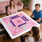 Friends playing mahjong on the pink rose medallion mat