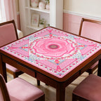 Pink rose medallion mahjong mat on a square dining table