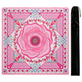 Pink rose medallion mahjong mat, top view, with black storage bag