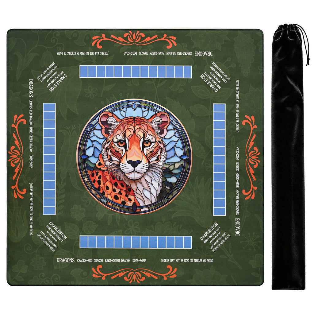 Stained glass cheetah mahjong mat, 33 x 33 in